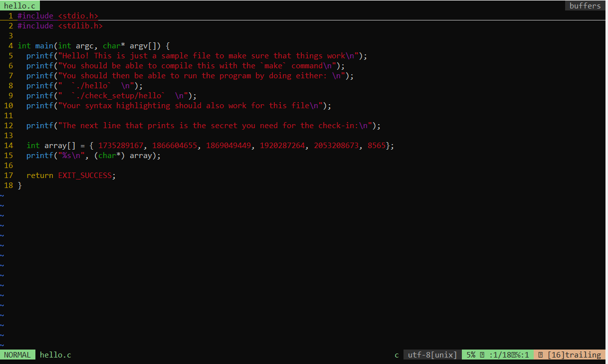 Terminal vim hello