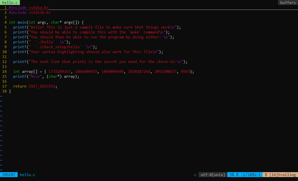 Terminal vim insert